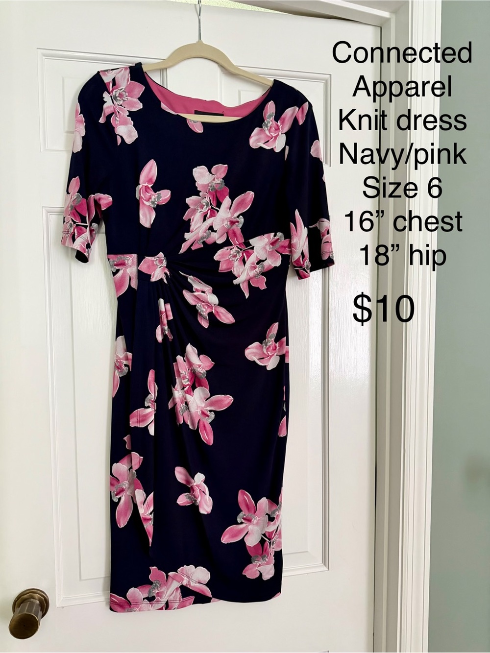 Connected Apparel Navy Floral Midi Dress with Pink Blooms